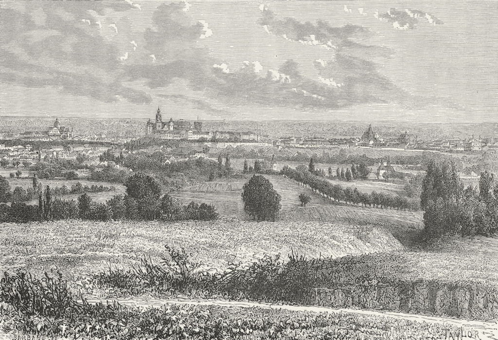 POLAND. Kraków c1885 old antique vintage print picture